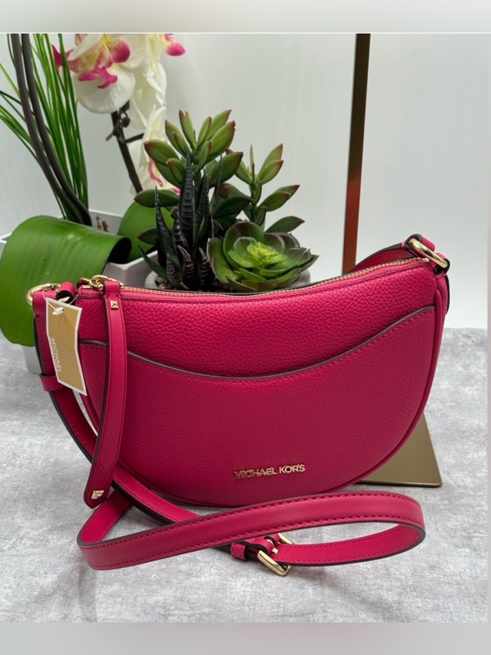 Michael Michael Kors Dover Electric Pink Half Moon Crossbody